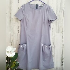 Round Neck Pocket Dress. Blue/Gray. Med.